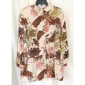 JM Collection Womens Sz 22W 100% Linen Floral Shirt Button Down 3/4 Sleeve